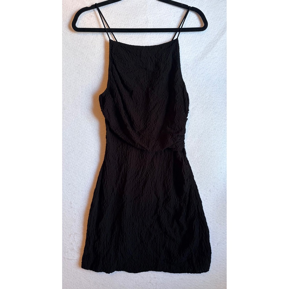 ZARA Black Textured Crinkle Strappy Mini Dress Size‎ L